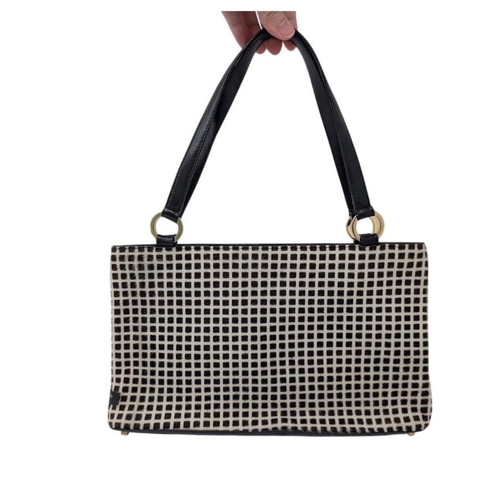 Kate‎ Spade New York handbag checkered plaid brown white ponyhair leather trim